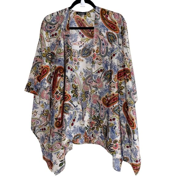 Ariella Boho Kimono Cover Up Oversized Top Longline Paisley Multicolor Open - Picture 2 of 7